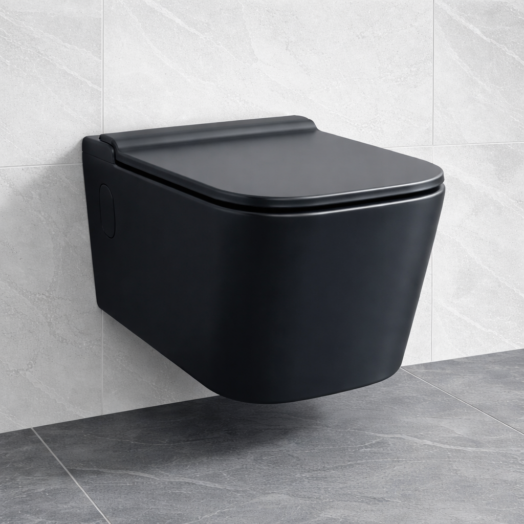 كرسي حمام أسود بورسلان معلق