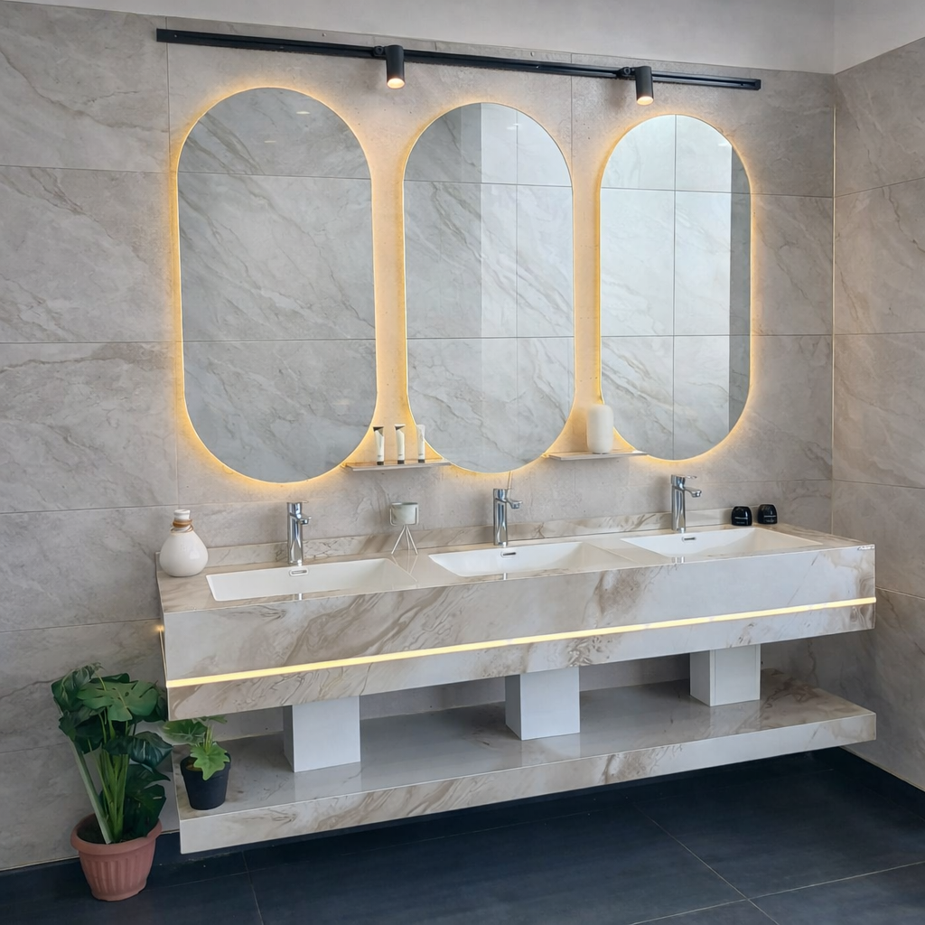 مغسلة بورسلان ثلاث أحواض مقاس 200 سم