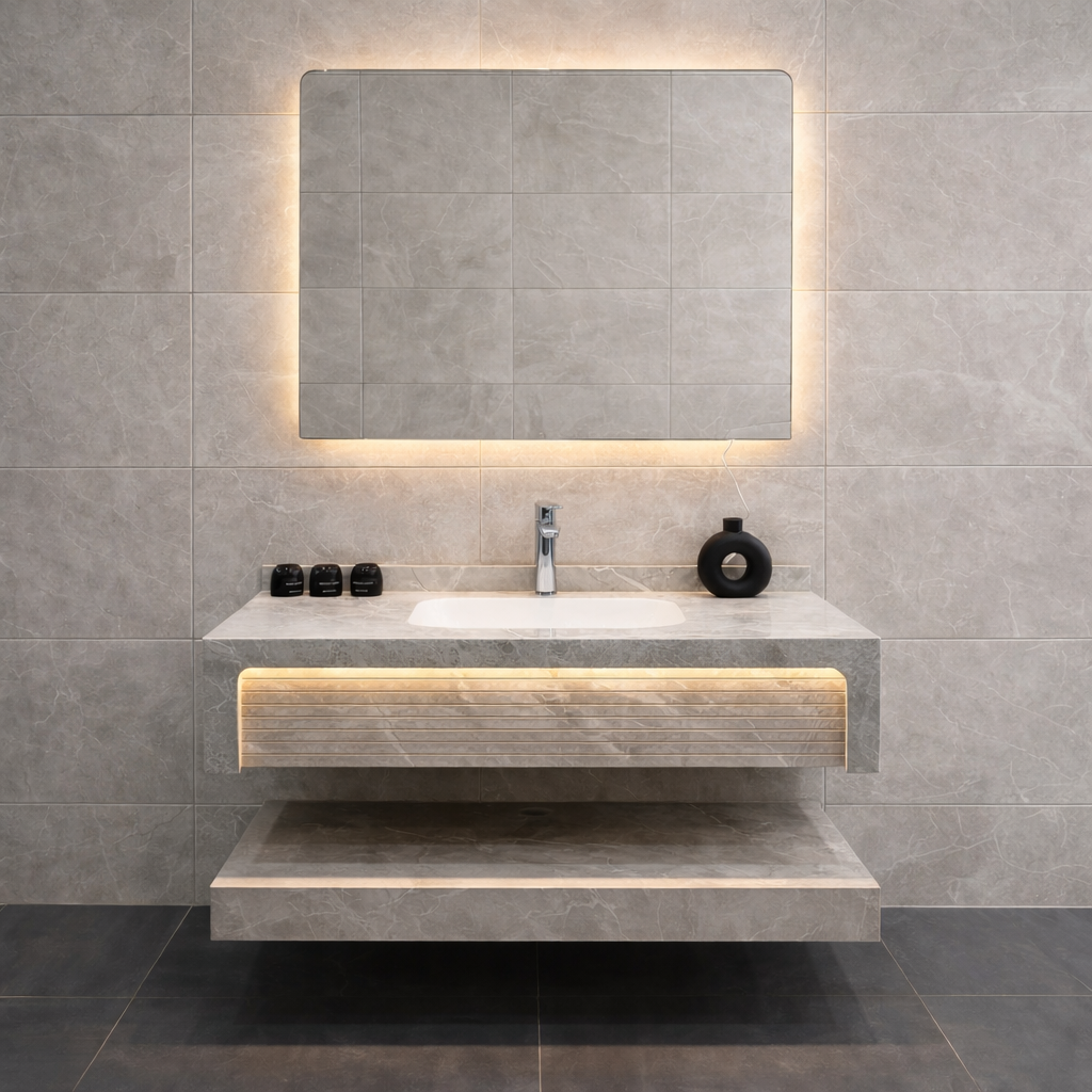 مغسلة بورسلان حوض مع إضاءة ليد مقاس 100 سم