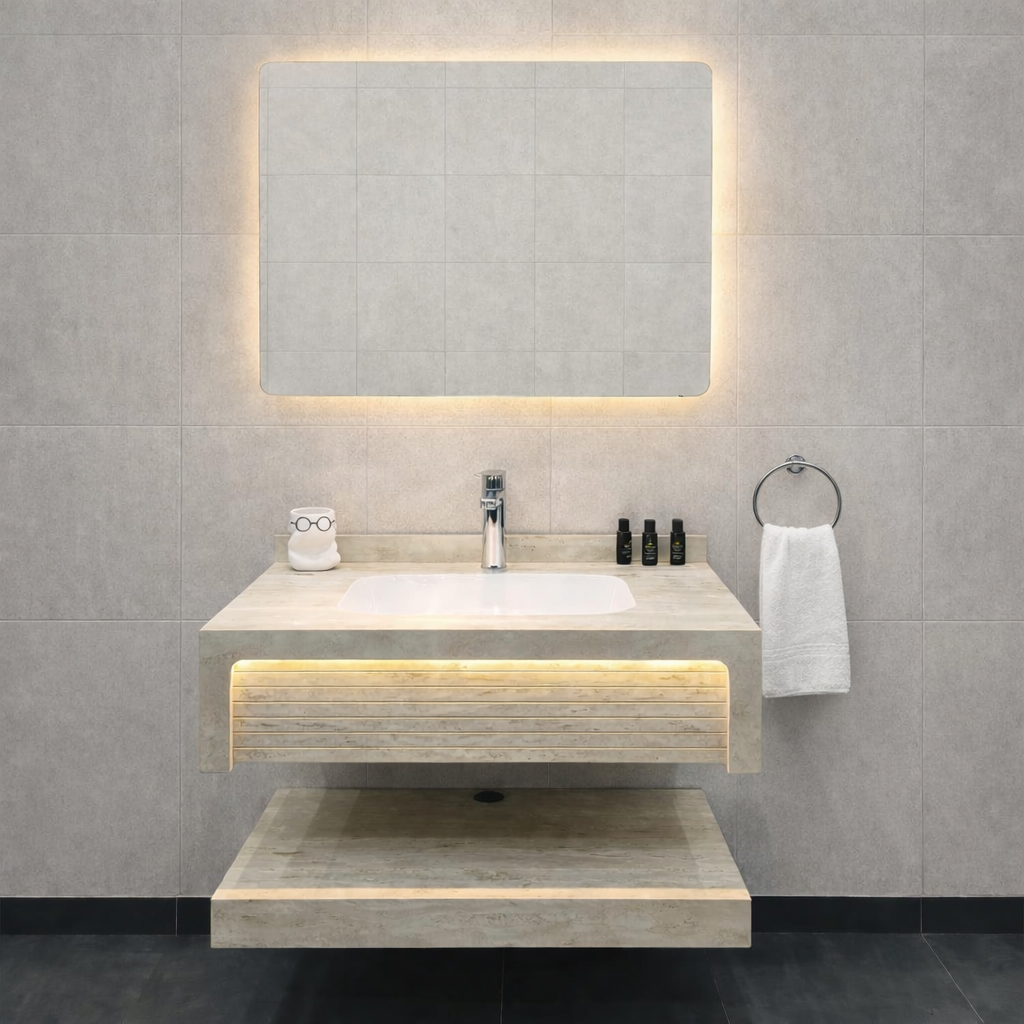 مغسلة بورسلان حوض مع إضاءة ليد مقاس 80 سم